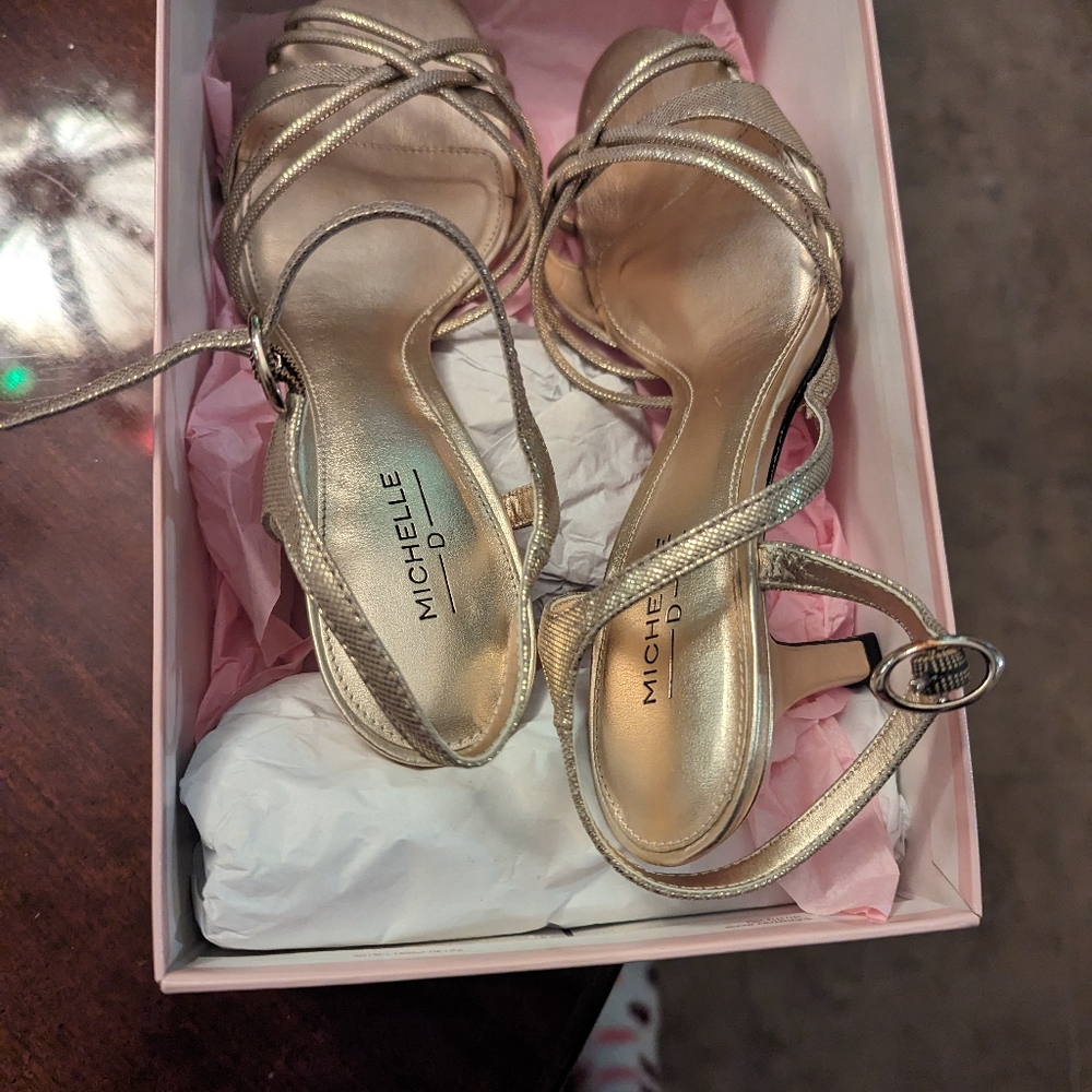 Size 9 gold strapless sandals